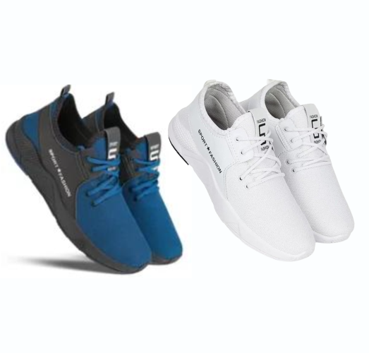 Premium Dual-Pack Sports Shoes for Men – White &amp; Blue, Size 6 | Cushioned Athletic Footwear