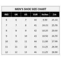 Men's shoe size chart with various measurement units