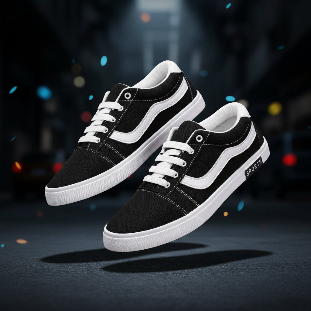 Black and white sneakers on a white background
