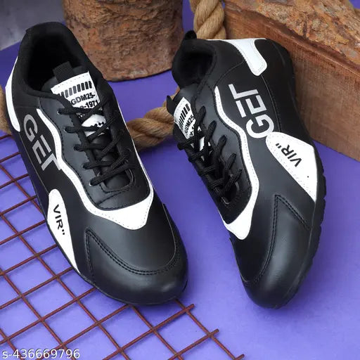 Black and white sneakers with 'GEL' branding on a purple surface.